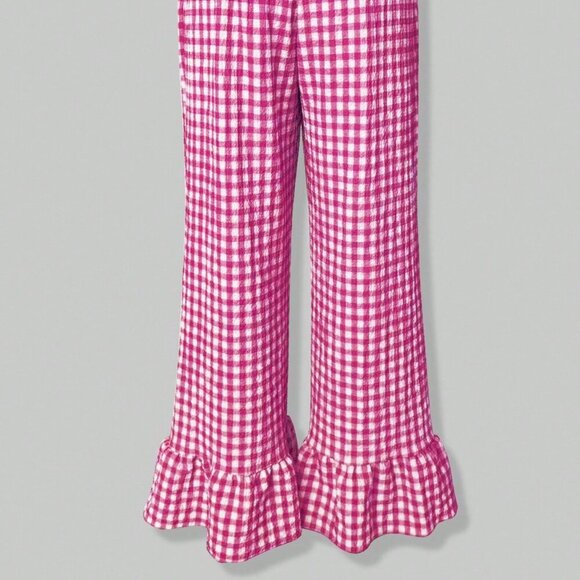 Hot Pink Casual Women's Loose Gingham Pants - Picture 5 of 5